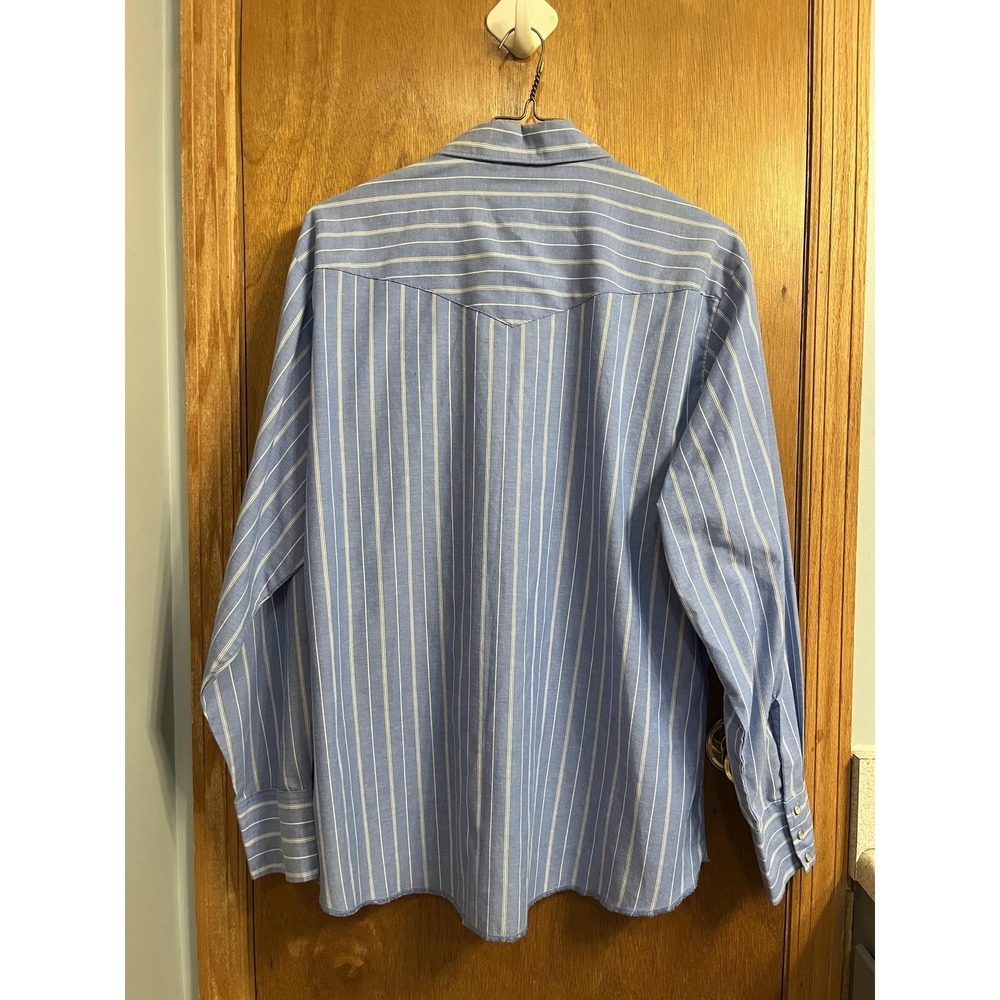 Wrangler Shirt Mens XL Blue Striped Western Pearl Snap Long Sleeve Casual Cowboy - Picture 4 of 6